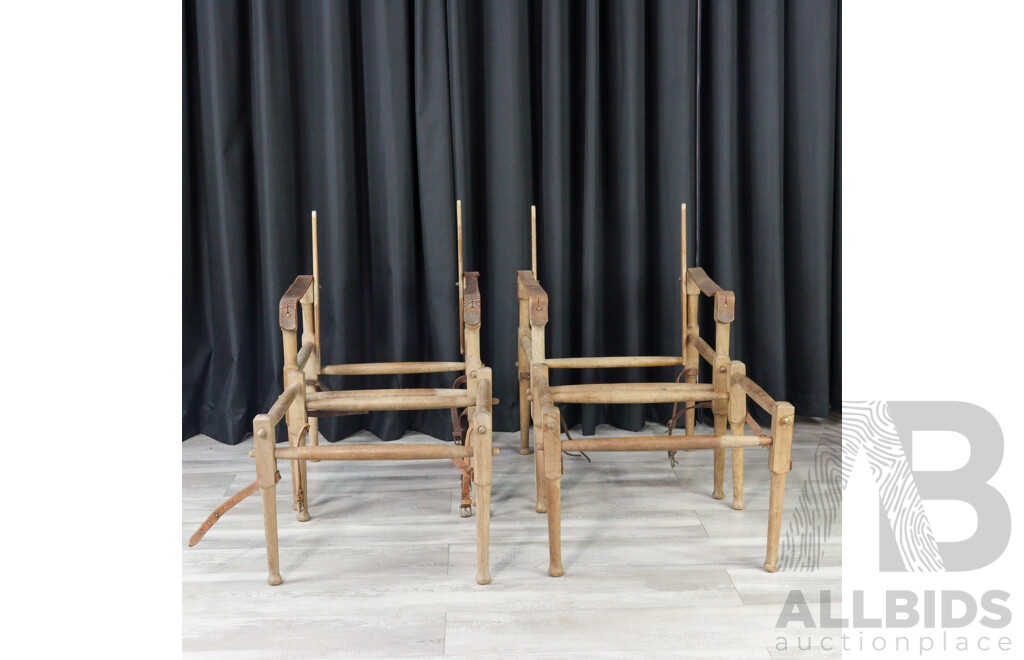 Pair of Vintage Safari Chair Frames with Stools