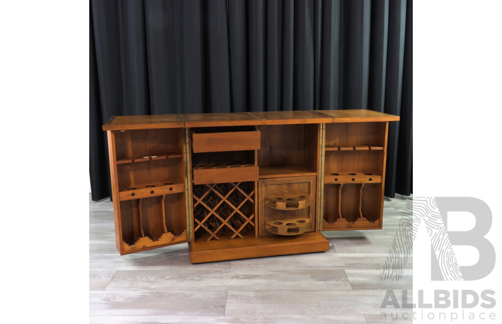 Mid Century Carved Teak Bar Cabinet