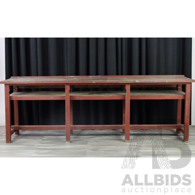 Vintage Painted Timber Two Tier Works Bench