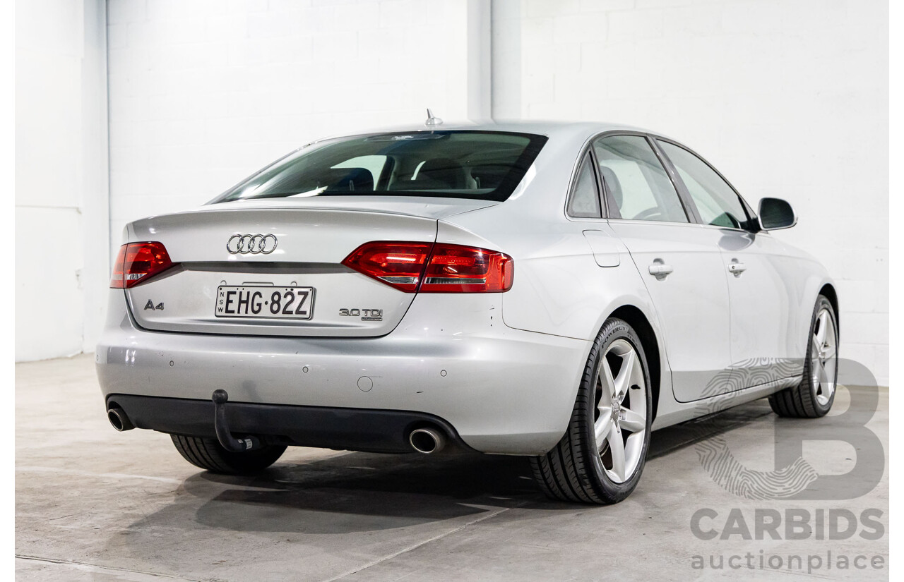 9/2008 Audi A4 3.0 TDI Quattro (AWD) B8 8K 4d Sedan Ice Silver Metallic Turbo Diesel V6 3.0L