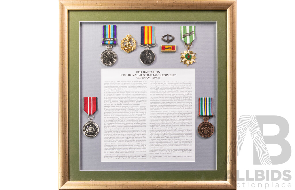 Limited Edition Framed 8th Battalion the Royal Australian Regiment Vietnam 1969 to 1970 Medal Presentation