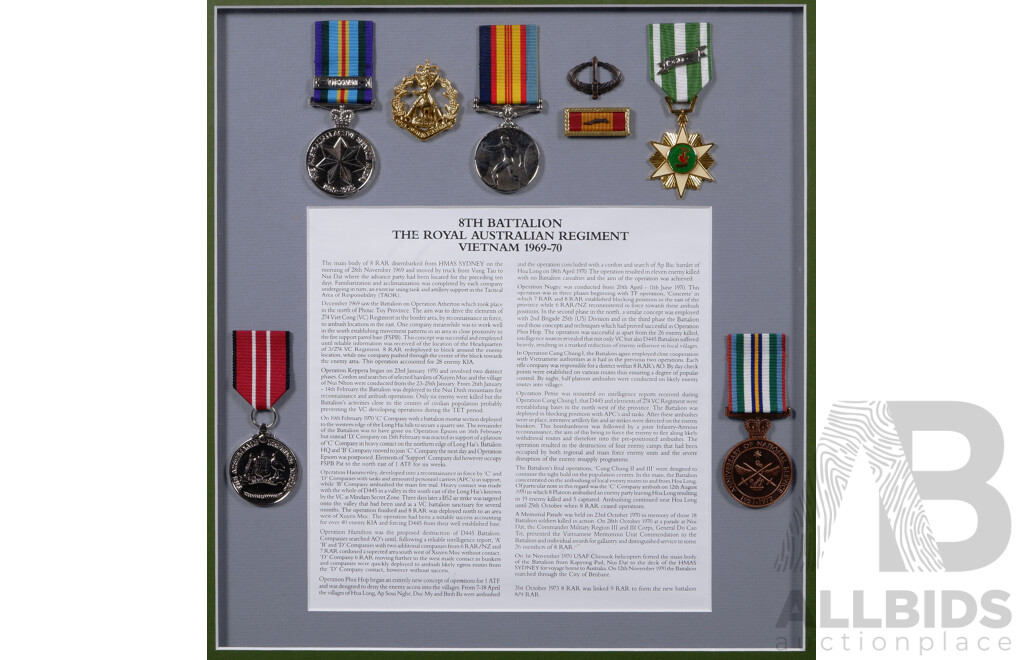 Limited Edition Framed 8th Battalion the Royal Australian Regiment Vietnam 1969 to 1970 Medal Presentation