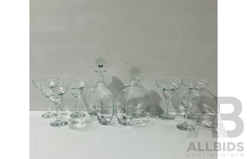 Two Decanters with Stoppers Including Krosno Example Along with Selection Glasses
