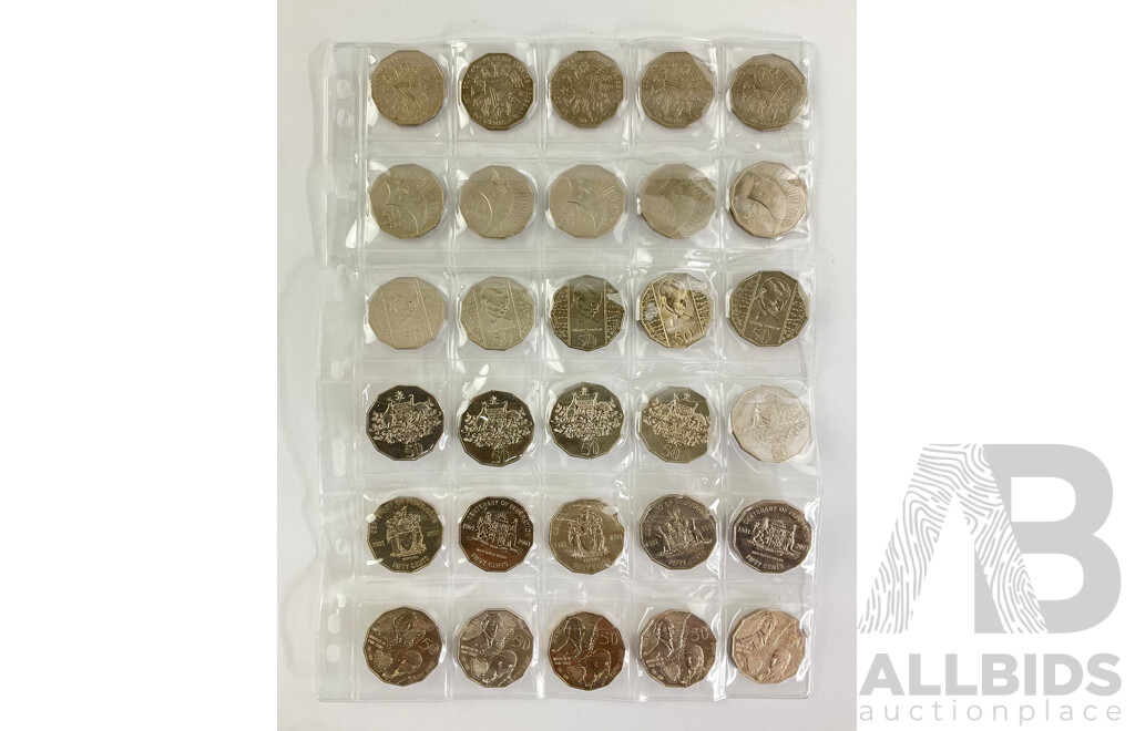 Australian Commemorative Fifty Cent Coins Including 1982 Commonwealth Games, 1995 Weary Dunlop, 2000 Millennium, 1998 Bass/Flinders.......