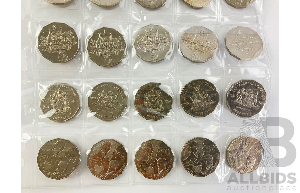 Australian Commemorative Fifty Cent Coins Including 1982 Commonwealth Games, 1995 Weary Dunlop, 2000 Millennium, 1998 Bass/Flinders.......
