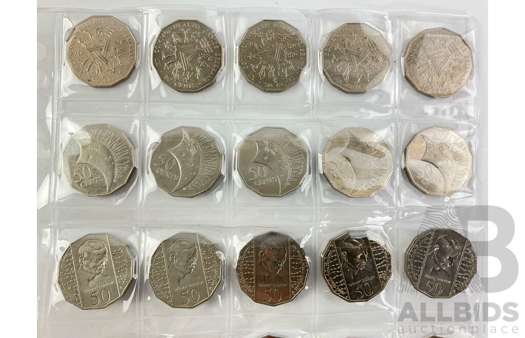 Australian Commemorative Fifty Cent Coins Including 1982 Commonwealth Games, 1995 Weary Dunlop, 2000 Millennium, 1998 Bass/Flinders.......
