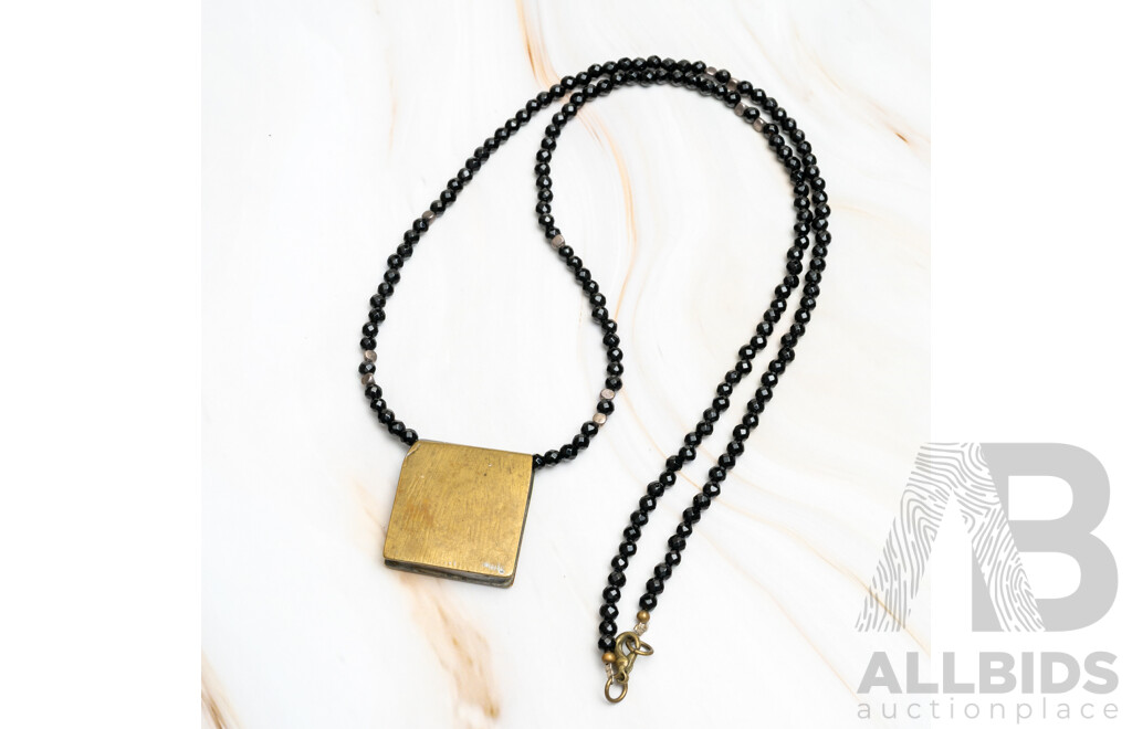 Vintage Silver Moroccan Amulet on Onyx Beaded Necklace, 75cm Long