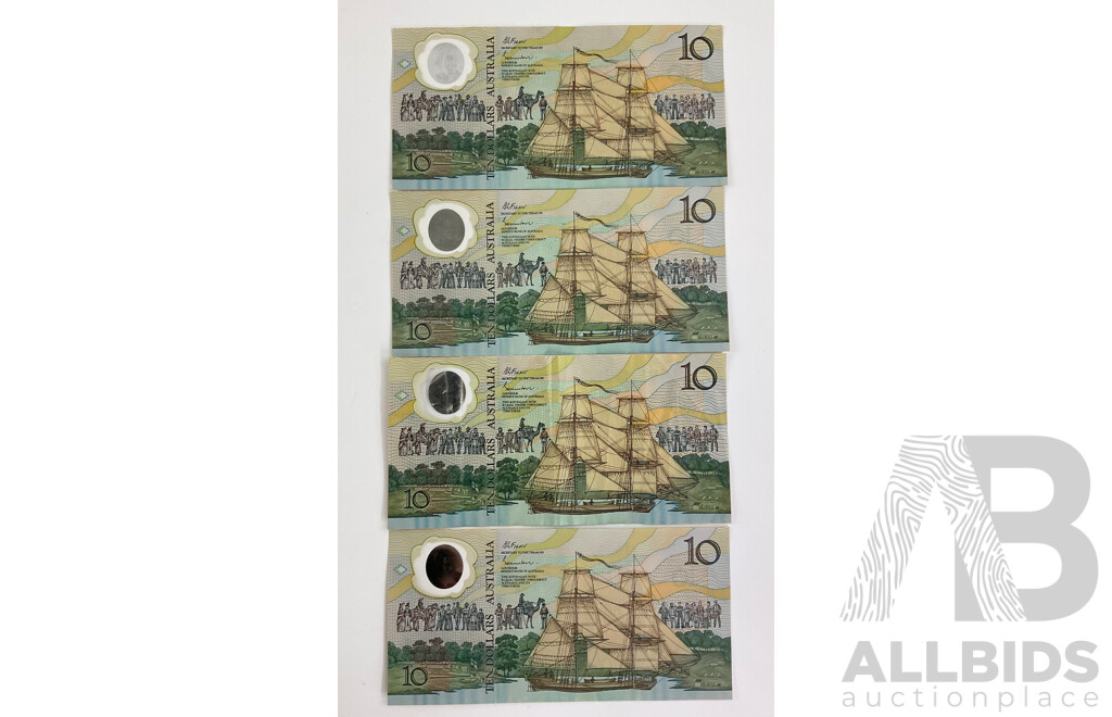 Four Australian 1988 Ten Dollar Bicentennial Notes, AB Prefix