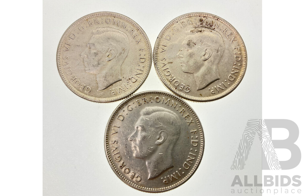 Three Australian 1944 Silver Florins Including Two San Fransisco Mint .925