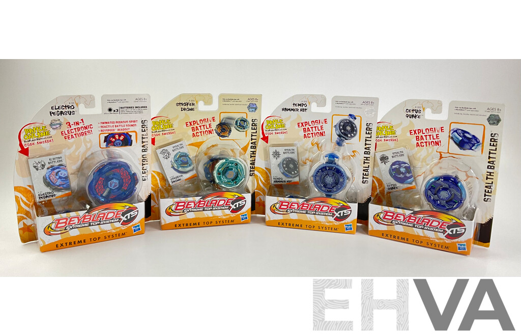 Boxed Hasbro Beyblade Tempo Hammer Hit, Electro Pegasus, Cetus Quake and Striker Drone