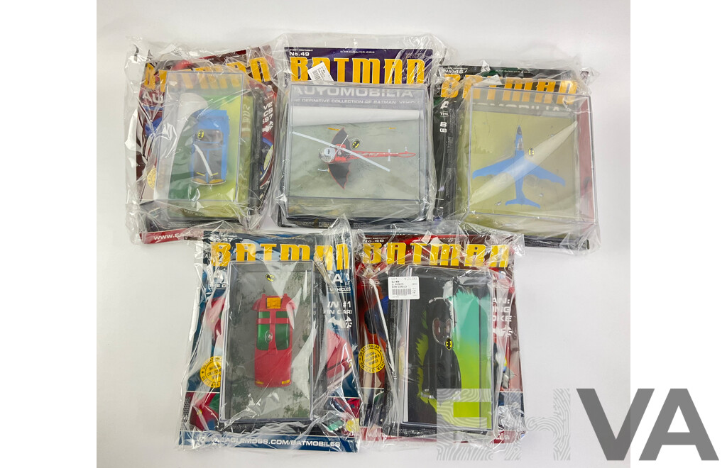 Batman Automobilia Cars and Booklets in Sealed Bags, Numbers 45, 46, 47, 48, 49