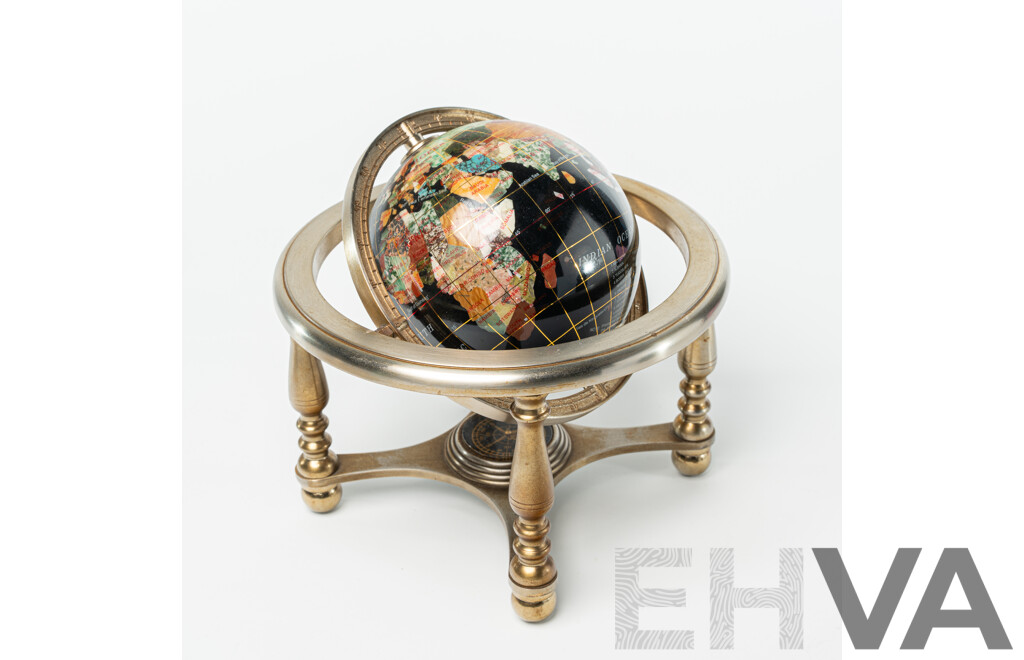 World Globe on Stand with Compass Inlayed with Semi Precious Stones