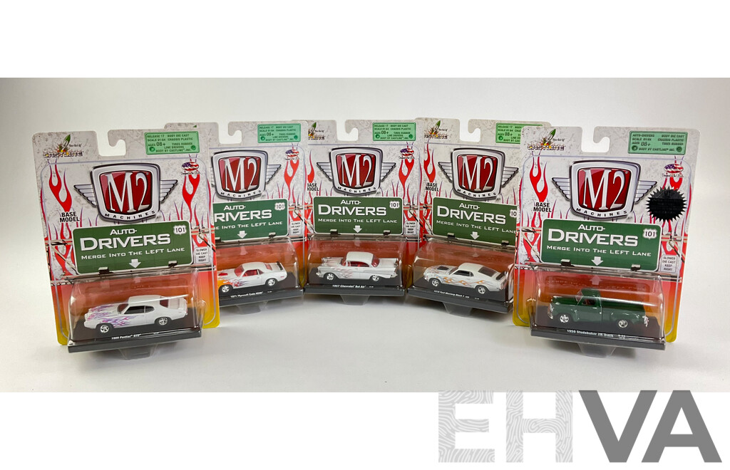 Castline Diecast M2 Machines Auto-Drivers Including 1957 Chev Bel Air, 1970 Ford Mustang  - 1:64 Scale