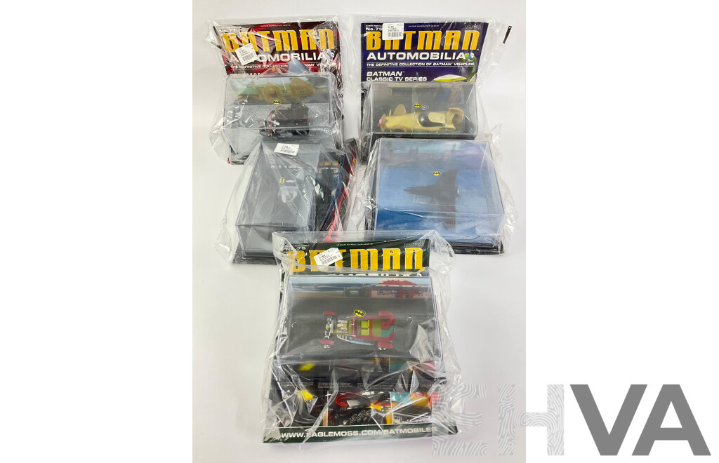 Batman Automobilia Cars and Booklets in Sealed Bags, Numbers 75, 76, 77, 78 ,79