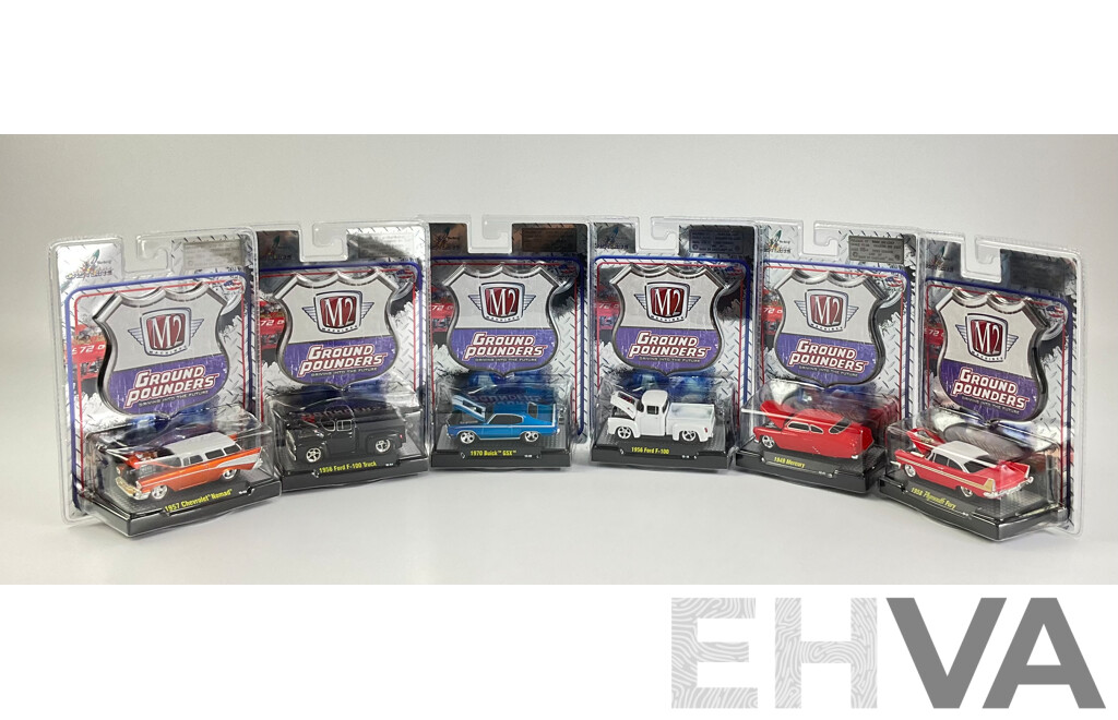 Castline Diecast M2 Machines Ground Pounders Including 1956 Ford F-100, 1970 Buick GSX, 1957 Chevrolet Nomad - 1:64 Scale