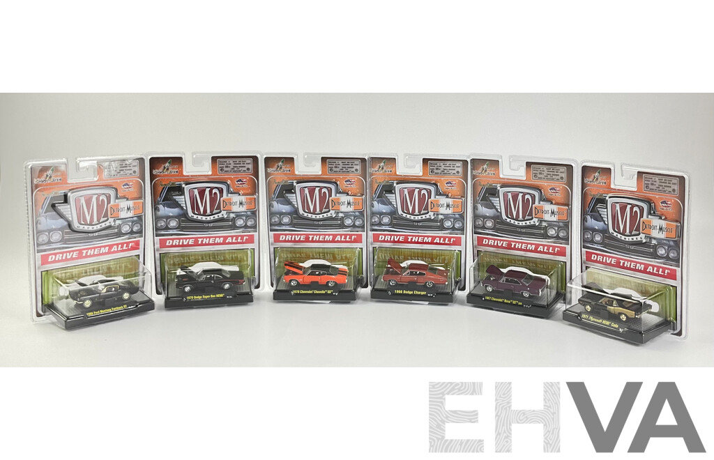 Castline Diecast M2 Machines Detroit Muscle Including 1970 Dodge Super Bee Hemi, 1970 Chevrolet Chevelle SS, 1966 Ford Mustang Fastback GT - 1:64 Scale