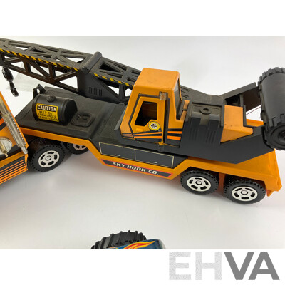 Collection of Diecast and Plastic Trucks and Tracktors Including Matchbox and Buddy L