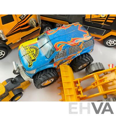 Collection of Diecast and Plastic Trucks and Tracktors Including Matchbox and Buddy L