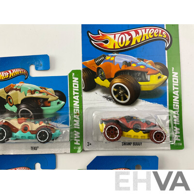 Ten Boxed Diecast Hot Wheels HW Imagination Vehicles Including Retro-Active, Hammer Down, Semi Psycho