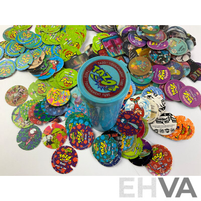 Collection of Tazos Including Warner Brothers, Cheetos Cheetah, Simpsons, Star Wars