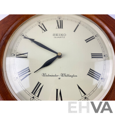 Vintage Seiko Westminster Whittington Chiming Wall Clock, Oak Case with Octagonal Face Surround