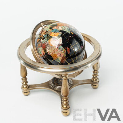 World Globe on Stand with Compass Inlayed with Semi Precious Stones