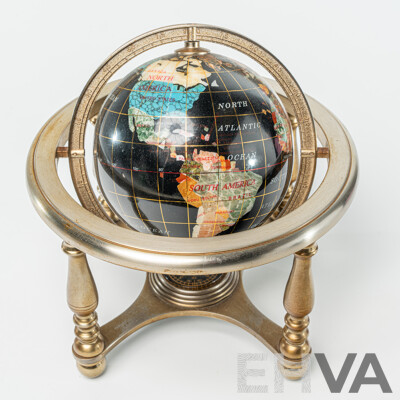 World Globe on Stand with Compass Inlayed with Semi Precious Stones