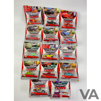 Collection of Boxed Diecast Mattel Disney World of Cars Including Petty Pacer, Lightning McQueen, Fillmore, Snot Rod and More