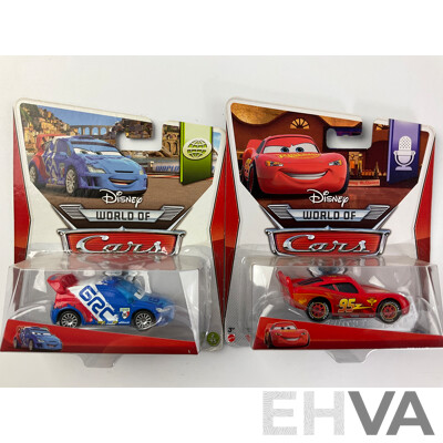 Collection of Boxed Diecast Mattel Disney World of Cars Including Petty Pacer, Lightning McQueen, Fillmore, Snot Rod and More