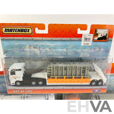 Boxed Diecast Matchbox Kenworth K100E, MBX Cab & Tanker Hauler and DAF XF 105