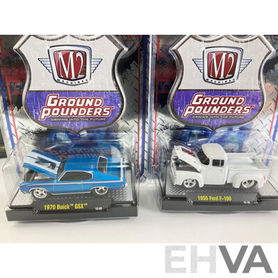 Castline Diecast M2 Machines Ground Pounders Including 1956 Ford F-100, 1970 Buick GSX, 1957 Chevrolet Nomad - 1:64 Scale