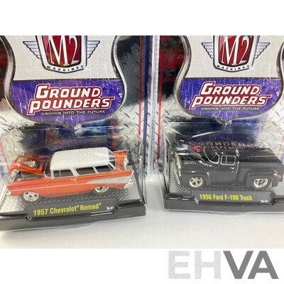 Castline Diecast M2 Machines Ground Pounders Including 1956 Ford F-100, 1970 Buick GSX, 1957 Chevrolet Nomad - 1:64 Scale