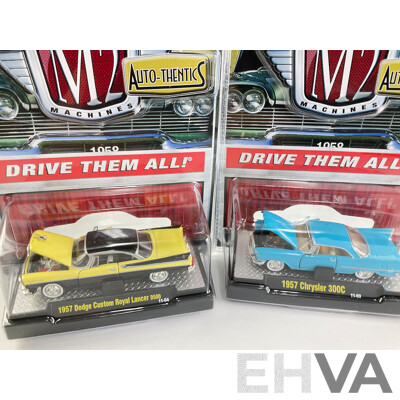 Castline Diecast M2 Machines Auto-Thentics Including 1957 Dodge Custom Royal Lancer, 1957 Desoto Fireflite, 1957 Chrysler 300C - 1:64 Scale