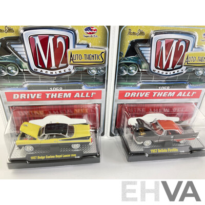 Castline Diecast M2 Machines Auto-Thentics Including 1957 Dodge Custom Royal Lancer, 1957 Desoto Fireflite, 1957 Chrysler 300C - 1:64 Scale