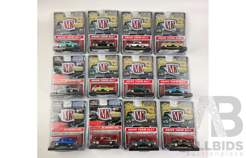 Castline Diecast M2 Machines Auto-Thentics Including 1949 Mercury, 1951 Ford Crestliner, 1957 Chevrolet Bel Air  - 1:64 Scale