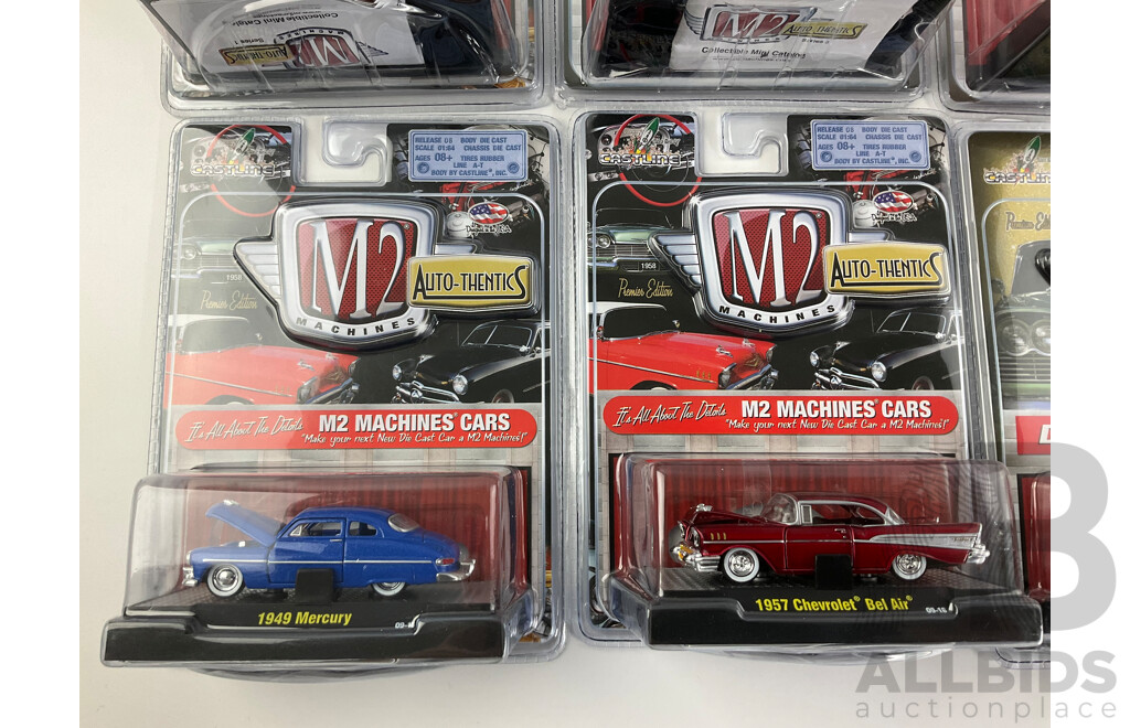 Castline Diecast M2 Machines Auto-Thentics Including 1949 Mercury, 1951 Ford Crestliner, 1957 Chevrolet Bel Air  - 1:64 Scale