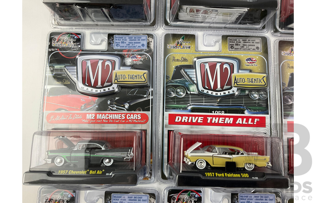 Castline Diecast M2 Machines Auto-Thentics Including 1949 Mercury, 1951 Ford Crestliner, 1957 Chevrolet Bel Air  - 1:64 Scale