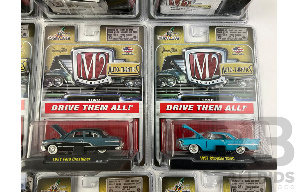 Castline Diecast M2 Machines Auto-Thentics Including 1949 Mercury, 1951 Ford Crestliner, 1957 Chevrolet Bel Air  - 1:64 Scale