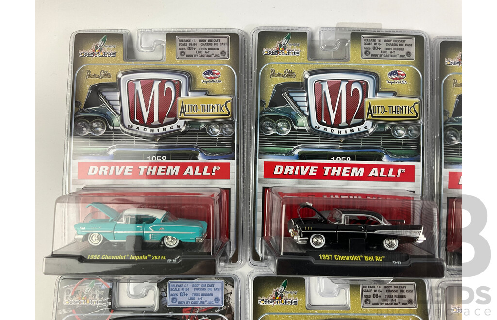 Castline Diecast M2 Machines Auto-Thentics Including 1949 Mercury, 1951 Ford Crestliner, 1957 Chevrolet Bel Air  - 1:64 Scale