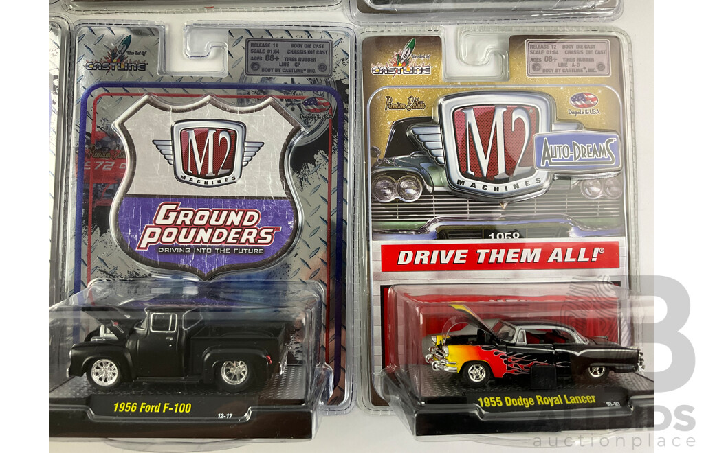 Castline Diecast M2 Machines Auto-Dreams and Ground Pounders Including 1958 Plymouth Fury, 1969 Pontiac GTO, 1969 Dodge Charger Daytona, 1949 Mercury  - 1:64 Scale