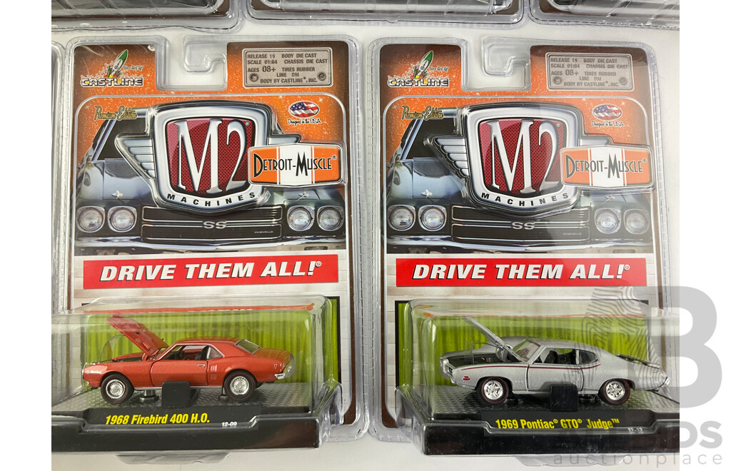 Castline Diecast M2 Machines Detroit-Muscle Including 1970 Oldsmobile Cutlass 442, 1971 Plymouth Hemi Cuda, 1968 Firebird 400 HO - 1:64 Scale