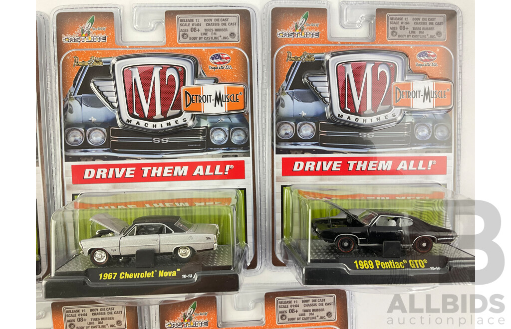 Castline Diecast M2 Machines Detroit-Muscle Including 1970 Oldsmobile Cutlass 442, 1971 Plymouth Hemi Cuda, 1968 Firebird 400 HO - 1:64 Scale