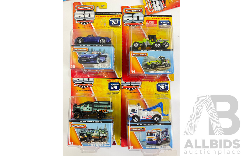 Collection of Boxed Diecast Matchbox 60th Anniversary Editions with Trucks and Construction Vehicles