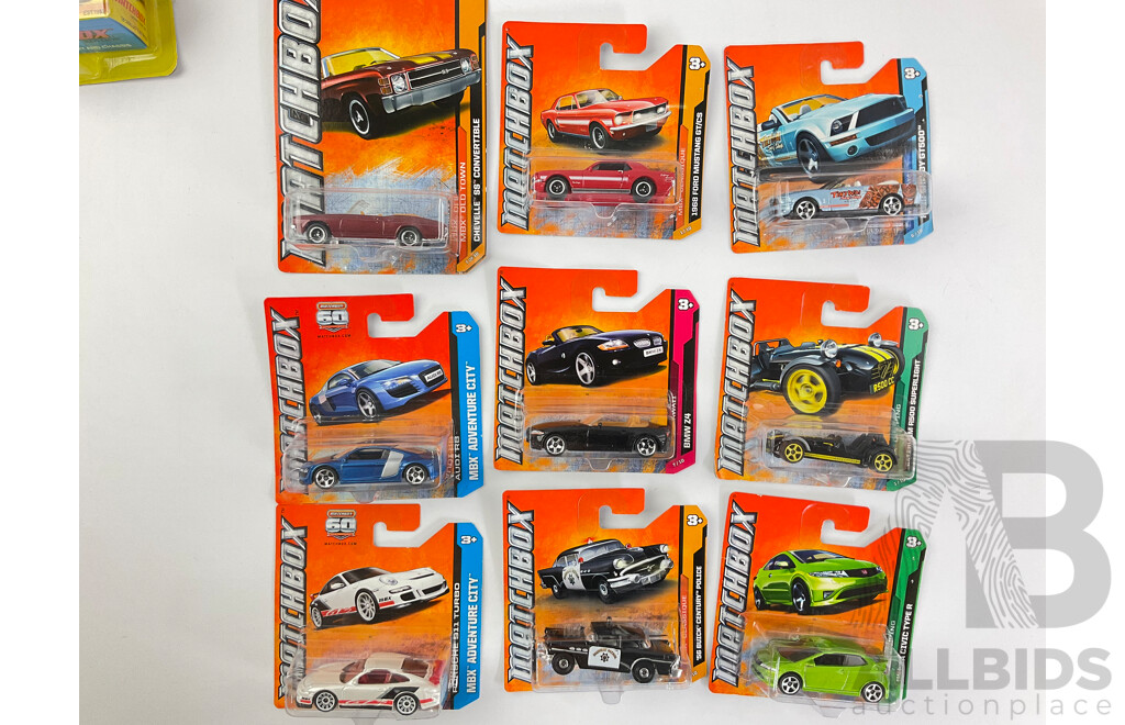 Collection of Boxed Diecast Matchbox Lesney Edition Vehicles with Assortment of Sports and Classic Cars