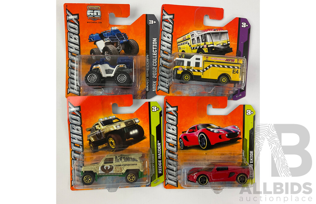Collection of Twenty Boxed Diecast Matchbox Trucks, Tractors and Cars