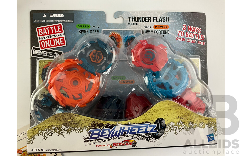 Boxed Hasbro Beyblade Bey Wheelz Raging Skies Slash, Thunder Slash, Kerbecs Blade Blast and Pegasus Jumper