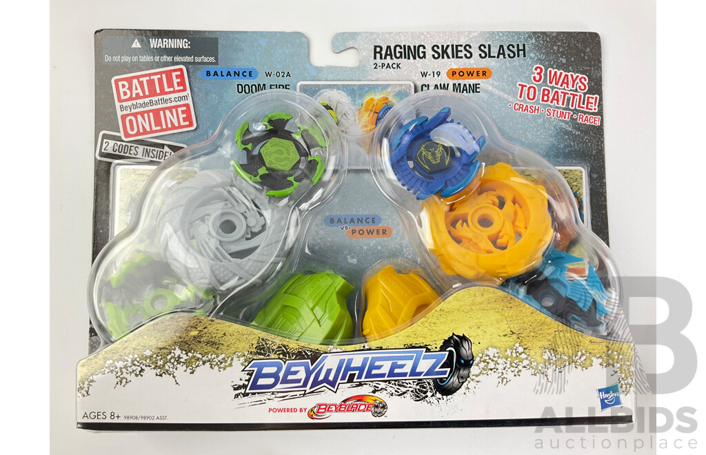 Boxed Hasbro Beyblade Bey Wheelz Raging Skies Slash, Thunder Slash, Kerbecs Blade Blast and Pegasus Jumper