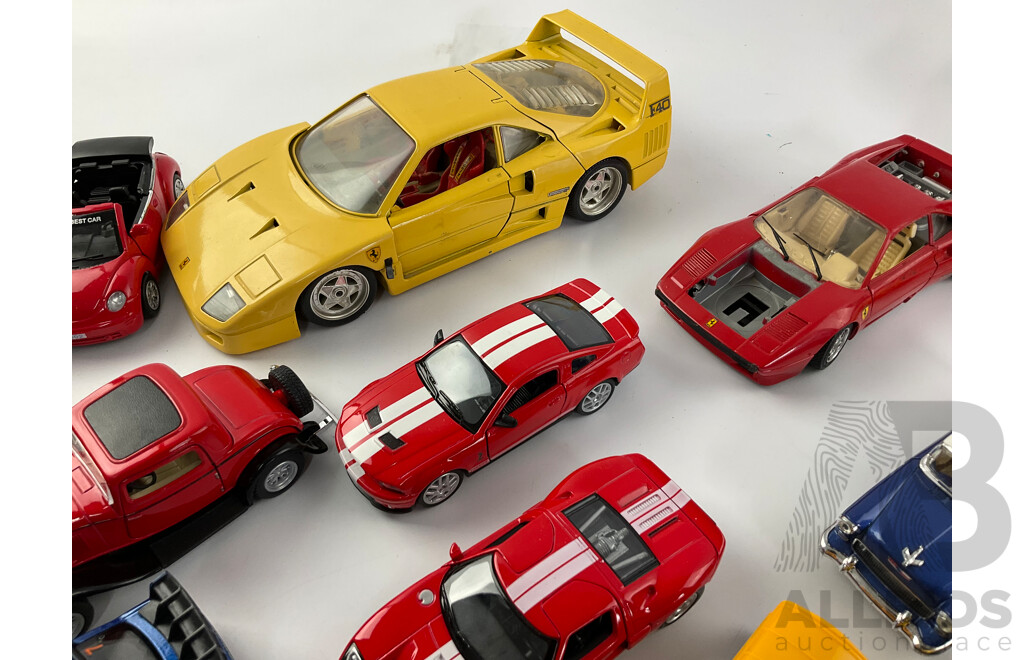 Collection of Diecast Vehicles Including Sports Cars, Classic American VW, Mini, Ducati