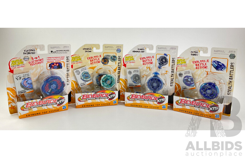 Boxed Hasbro Beyblade Tempo Hammer Hit, Electro Pegasus, Cetus Quake and Striker Drone