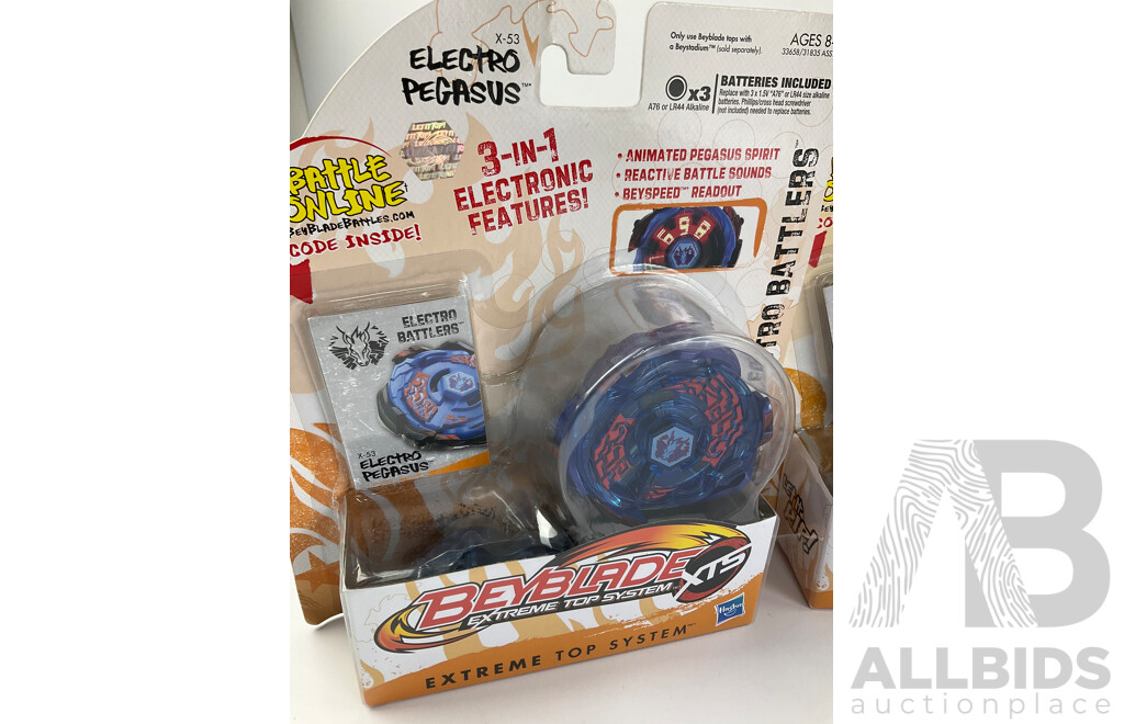 Boxed Hasbro Beyblade Tempo Hammer Hit, Electro Pegasus, Cetus Quake and Striker Drone